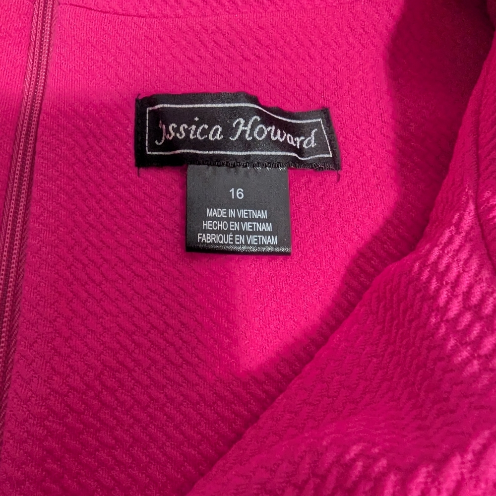 Jessica Howard Hot Pink Sleeveless Shift Dress with White Trim - Picture 3 of 4
